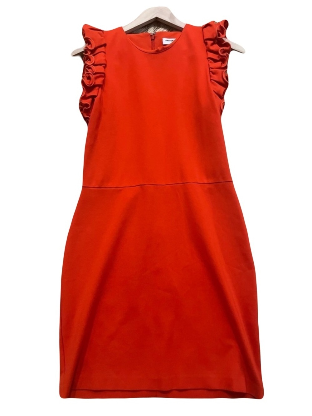 Amanda Uprichard Red Ruffle Sleeve Sheath Dress Cocktail Office Chic Minimalist